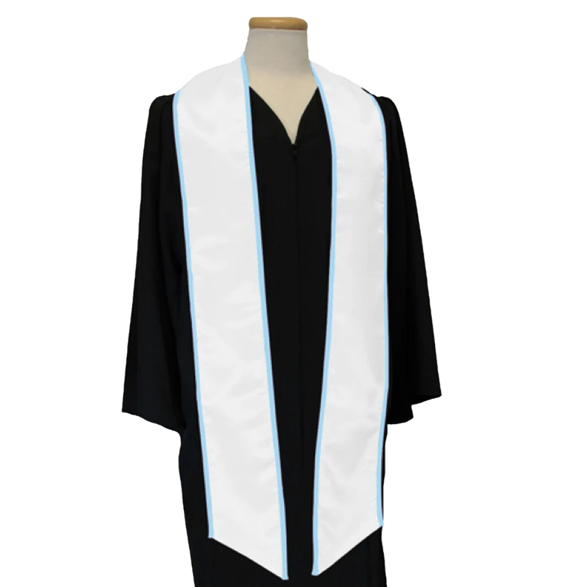 White Graduation Sash With Light Blue Binded Edge 1