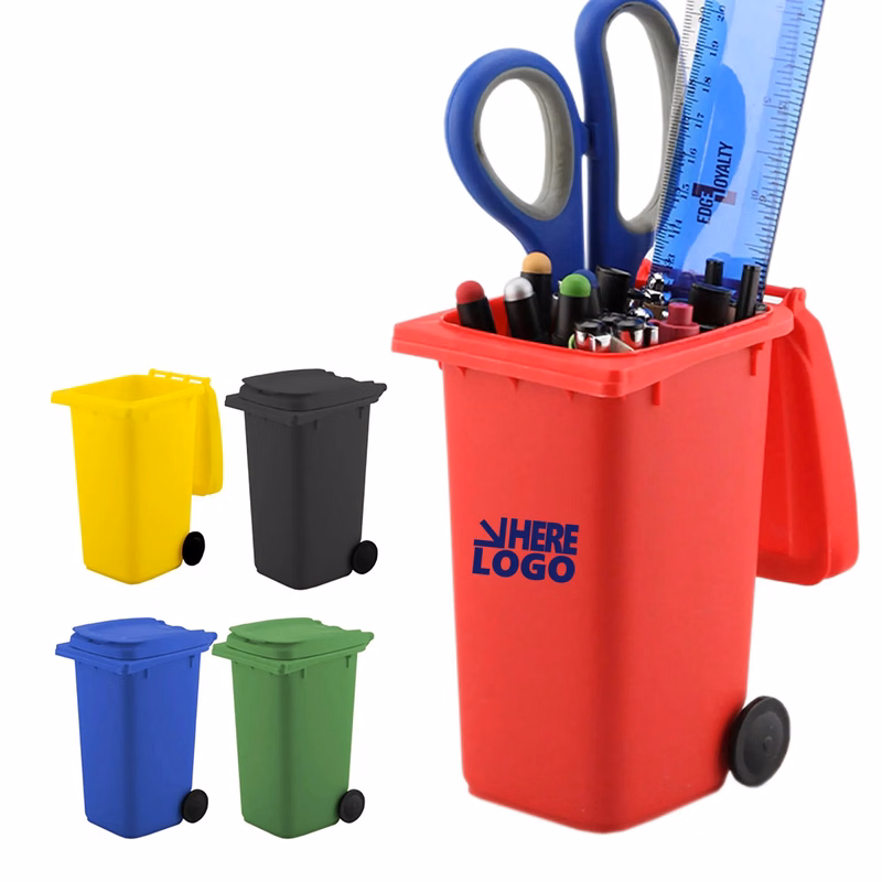 MOQ 50PCS Mini Desk Trash Bin Can with Lid Pen Holder