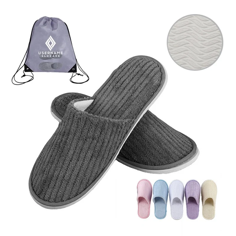 Portable Travel Cozy Indoor Slippers With Non-Slip Sole Custom Drawstring Bag 1