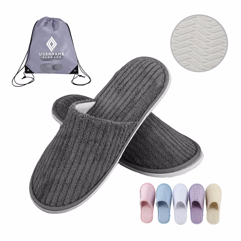 Portable Travel Cozy Indoor Slippers With Non-Slip Sole Custom Drawstring Bag
