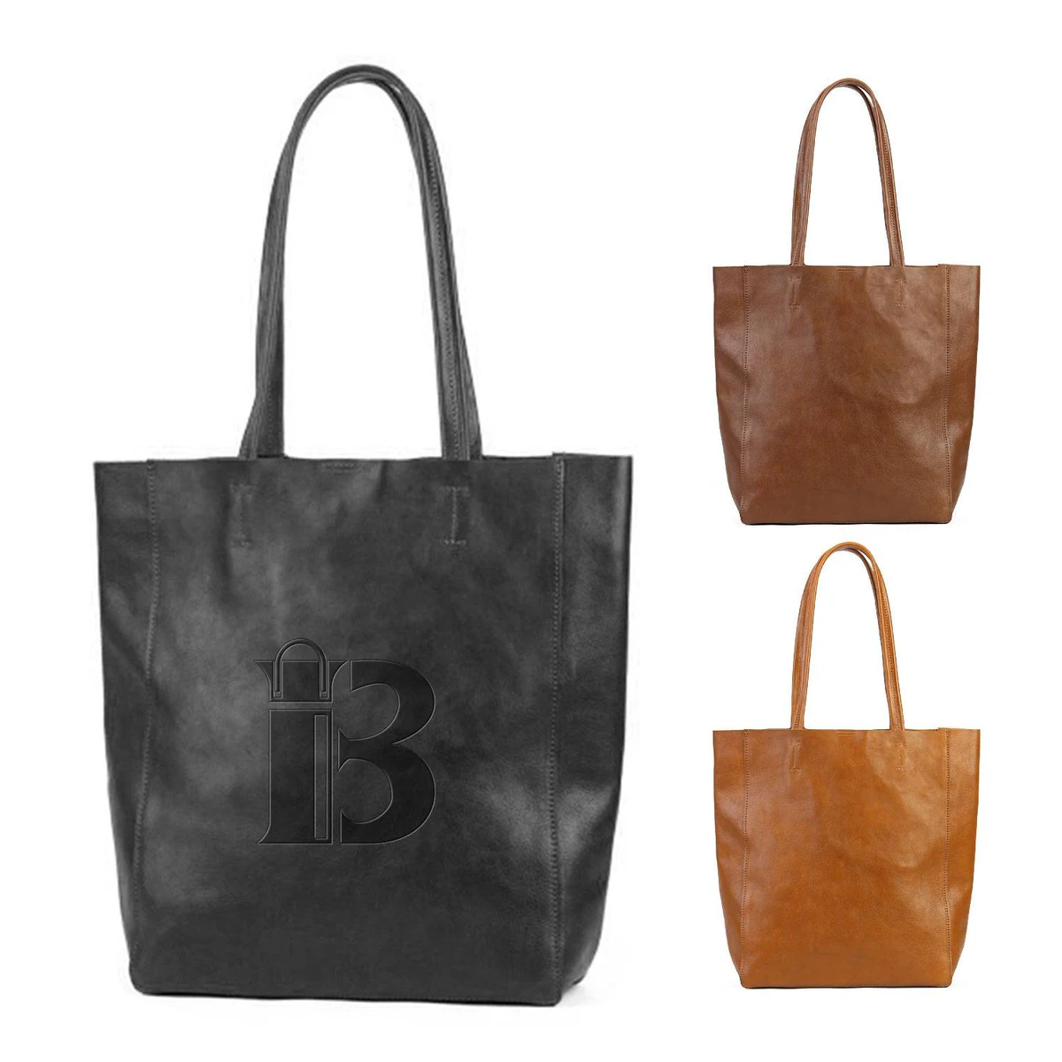 Genuine Leather Tote Bag Women Casual Handbag, custom tote bag with logo imprint 1