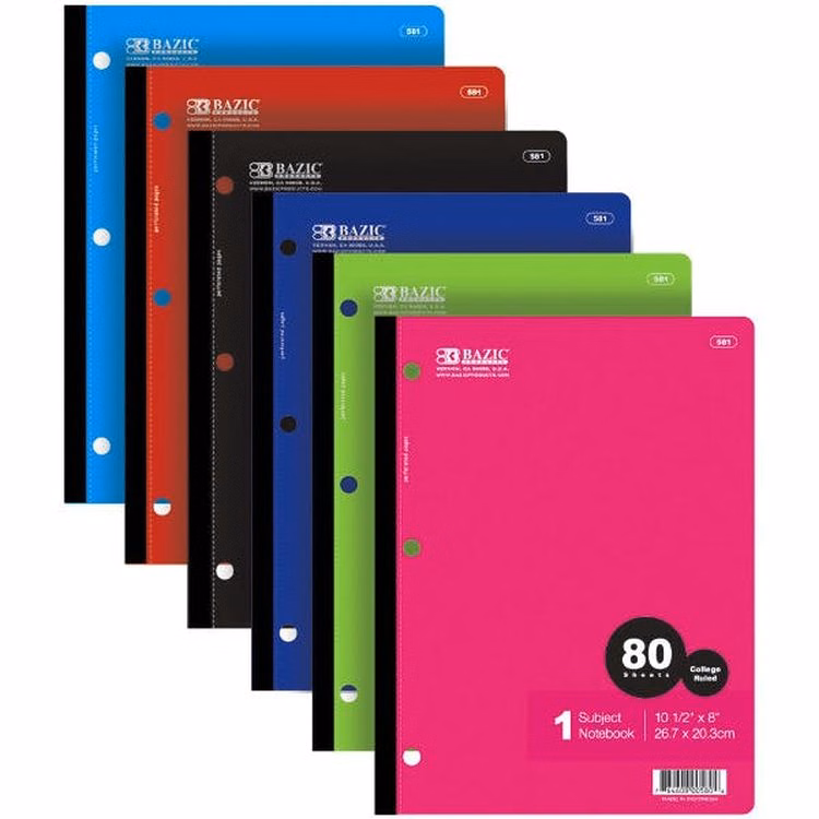 College Ruled Wireless Notebook - 80 Sheets 1 Subject 6 Colors