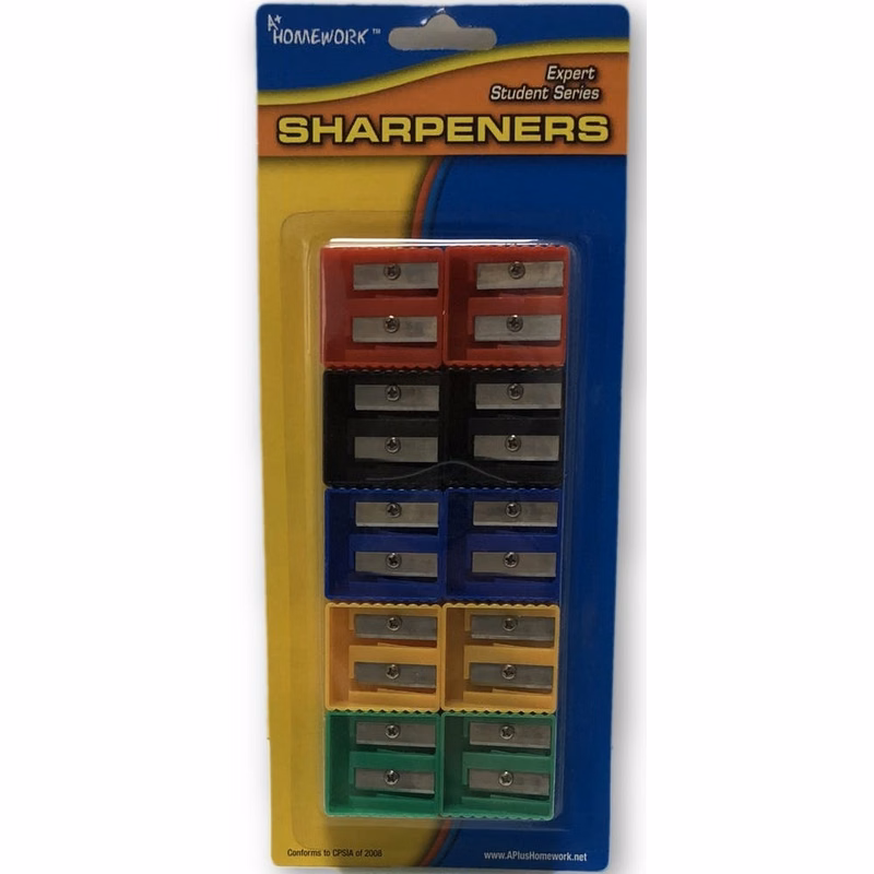 Pencil Sharpeners - 10 Count Dual Blades Assorted Colors