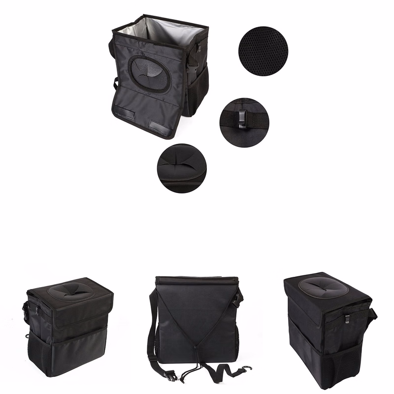 Car Trash Can With Lid And Storage Pockets