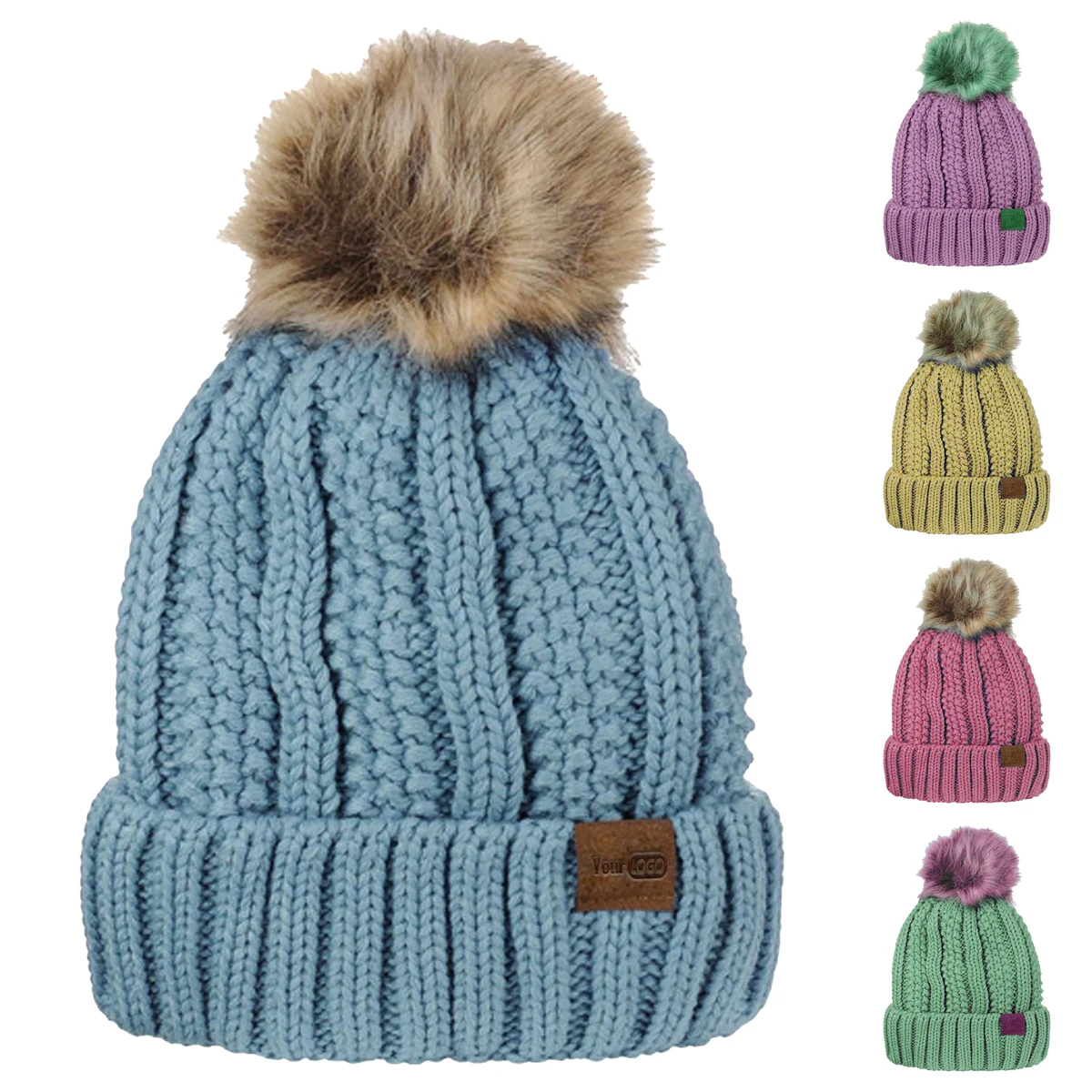 Acrylic Chunky Knit Pom-Pom Beanie For Winter Warmth And Style 1
