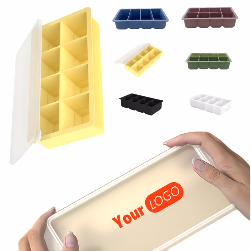8-cavity Silicone Ice Cube Tray With Lid