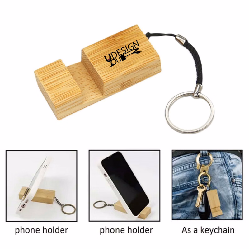 Bamboo Phone Holder with Key Chain