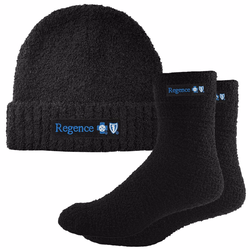 Rolled Fuzzy Beanie Cap & Fashion Fuzzy Socks Combo