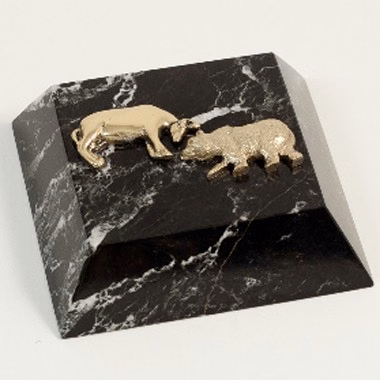 Black Solid Marble Paperweight with Brass Stock Market Symbol