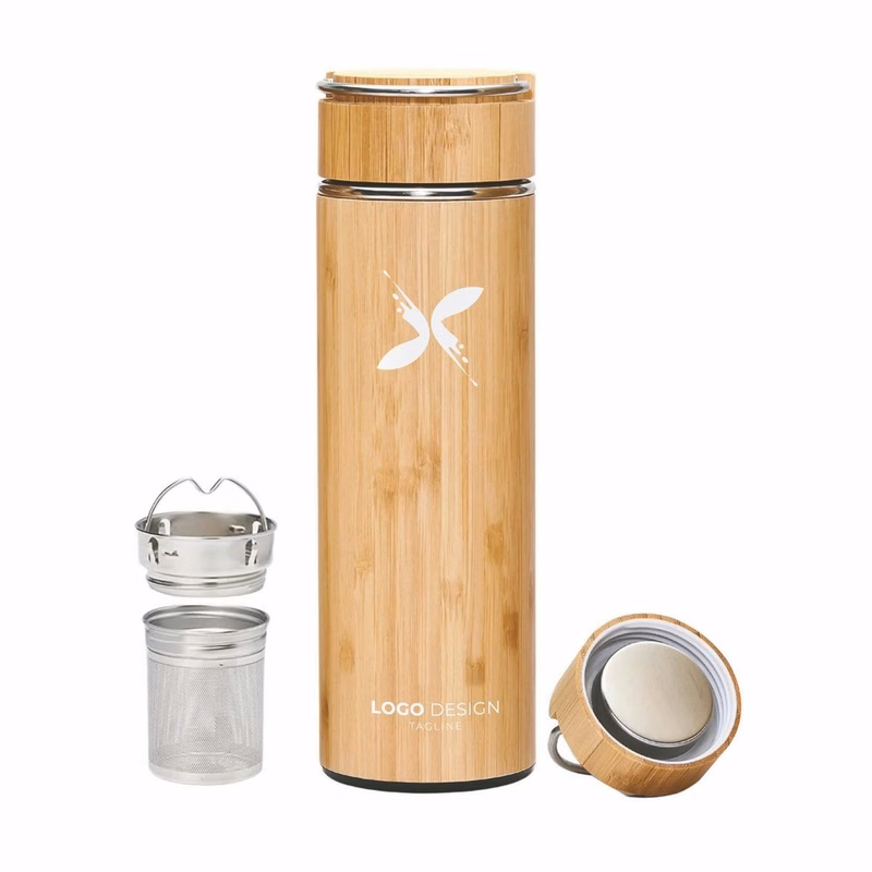 Bamboo Water Bottle Insulated Tea Tumbler for Men Birthday Gift Ideas for Women Travel Tea Set