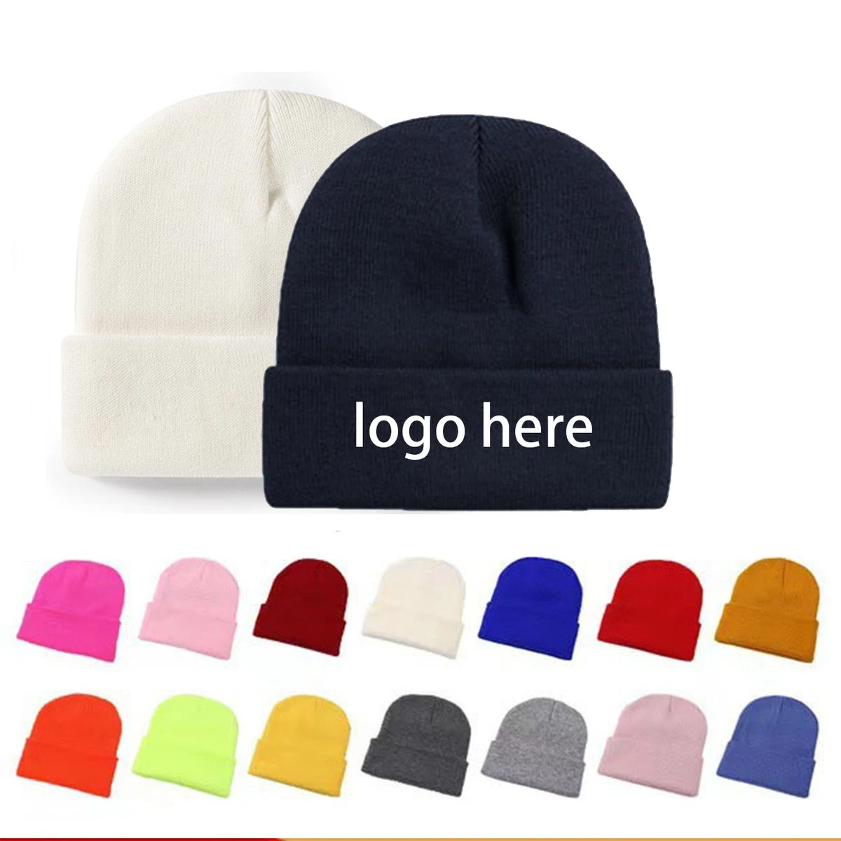 Double-Layered Cuffed Beanie with Leatherette Patch
1
