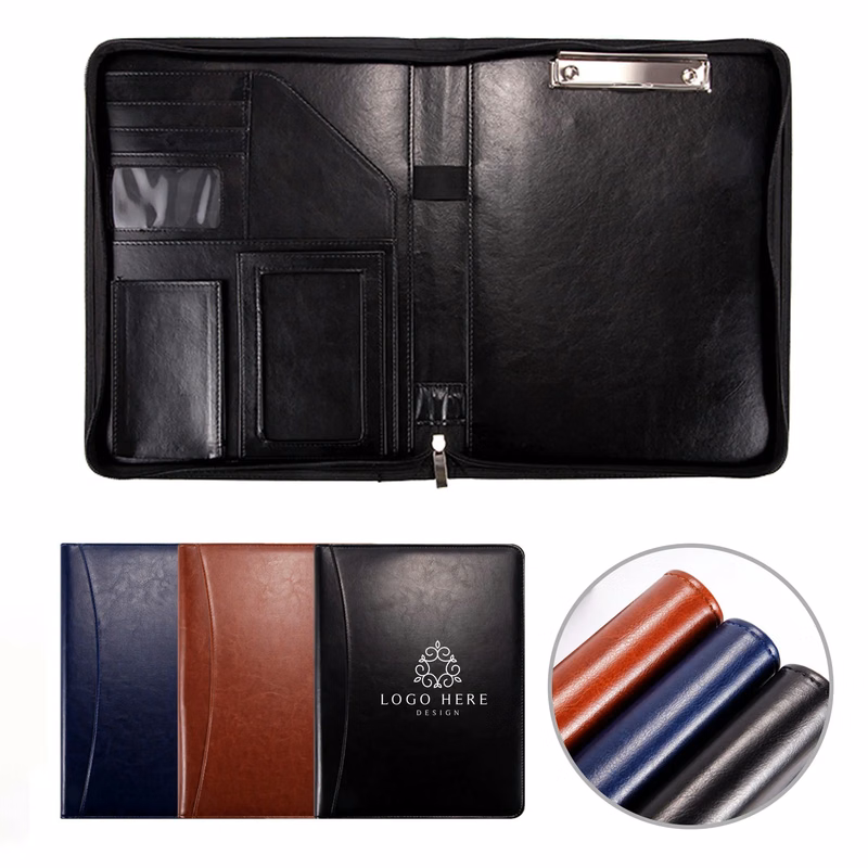 A4 Zipper Business Leather Padfolio
