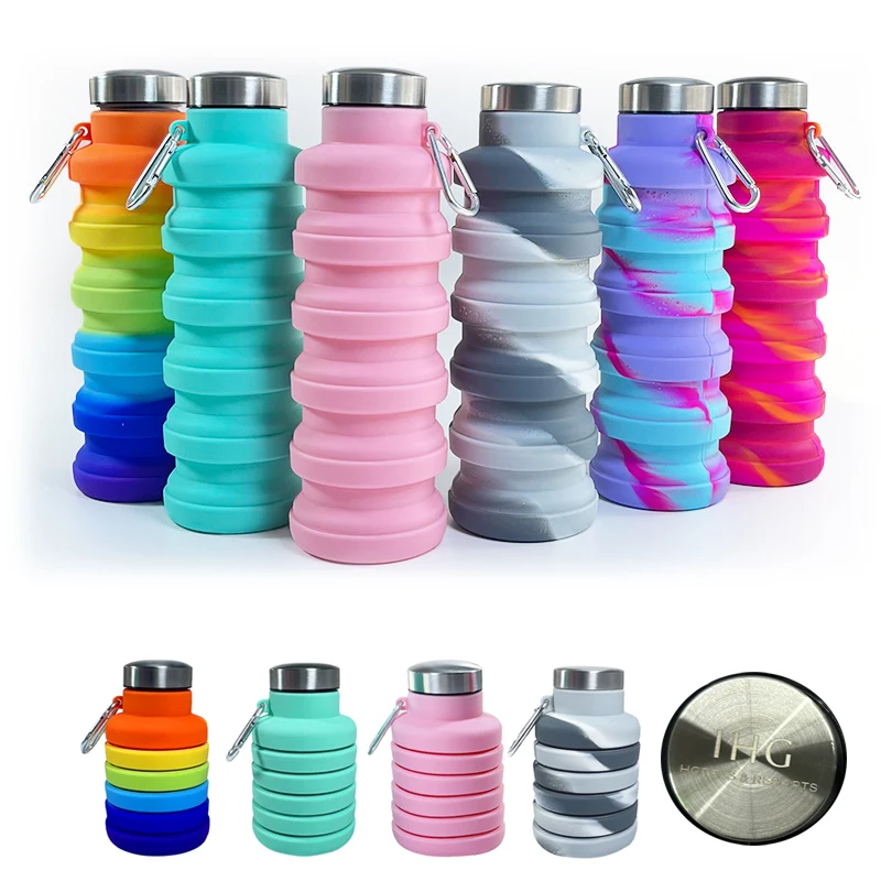 500ML Silicone Folding Cup, custom plastic water bottle with logo imprint 1