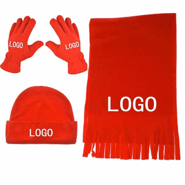Polar Fleece 3 Piece Hat Scarf Glove Set