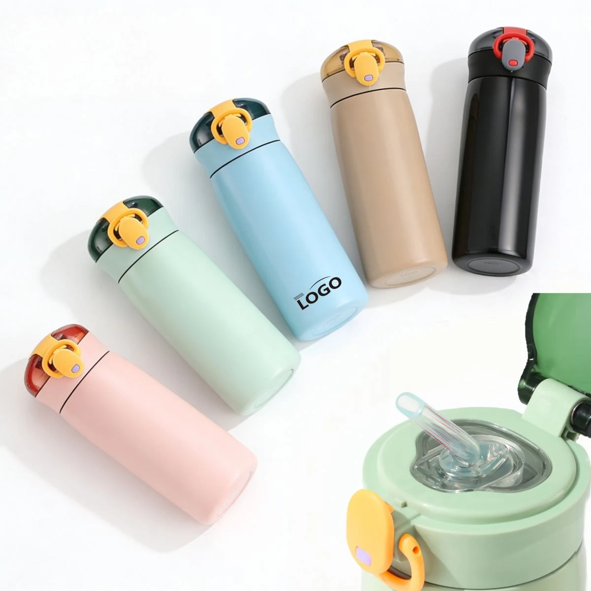 16oz Insulated Flip-Top Water Bottle with Straw, custom water bottle with logo imprint 1