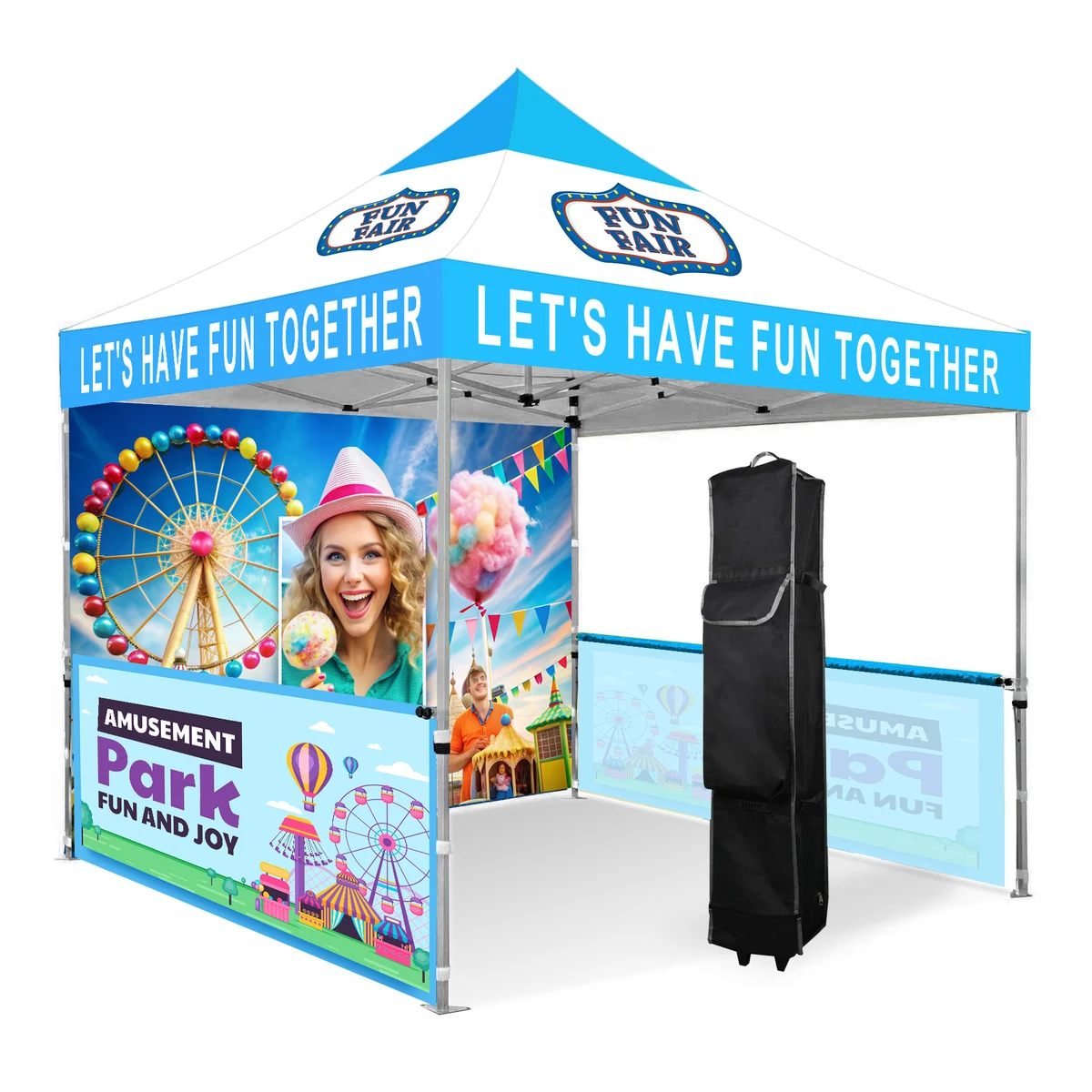 10'x10' Full Color Pop Up Canopy Tent With Back Full Wall And Two Half Walls 1