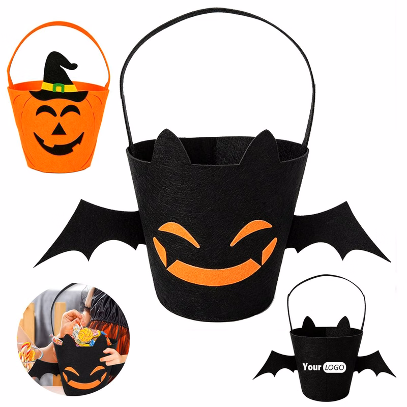 Felt Halloween Candy Bucket 7.5 Inch For Holiday Gathering