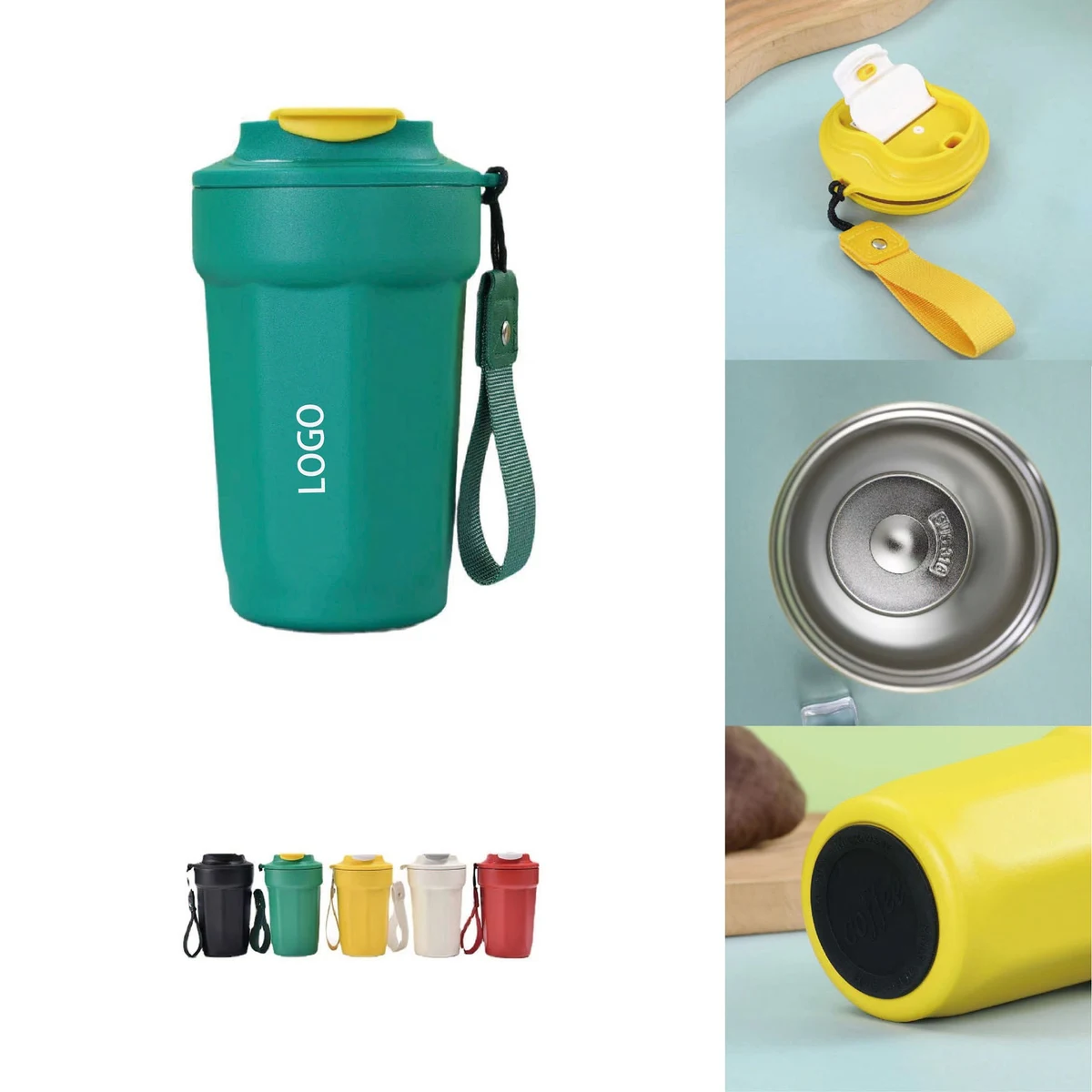 Portable Stainless Steel Insulated Coffee Cup with Rope for Car and Outdoor Use 1