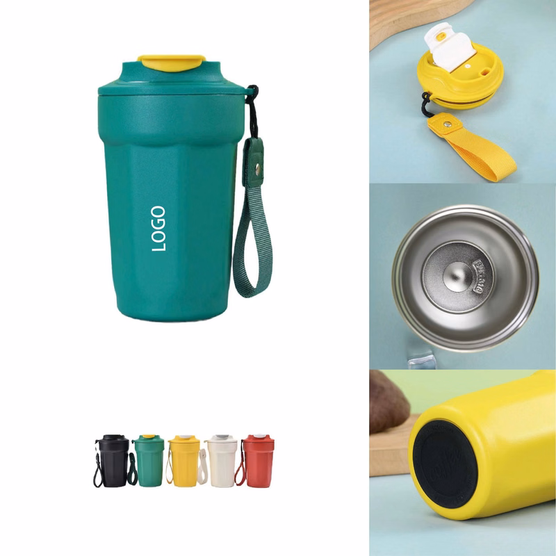 Portable Stainless Steel Insulated Coffee Cup with Rope for Car and Outdoor Use