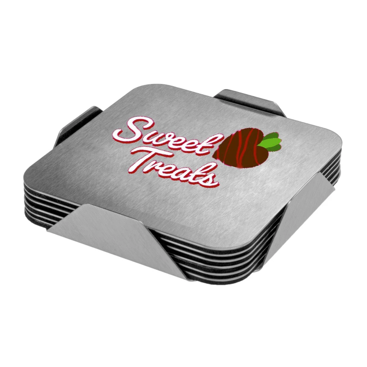 Steel 6 Piece Square Coaster Set w/ Stand & Custom Imprint 1