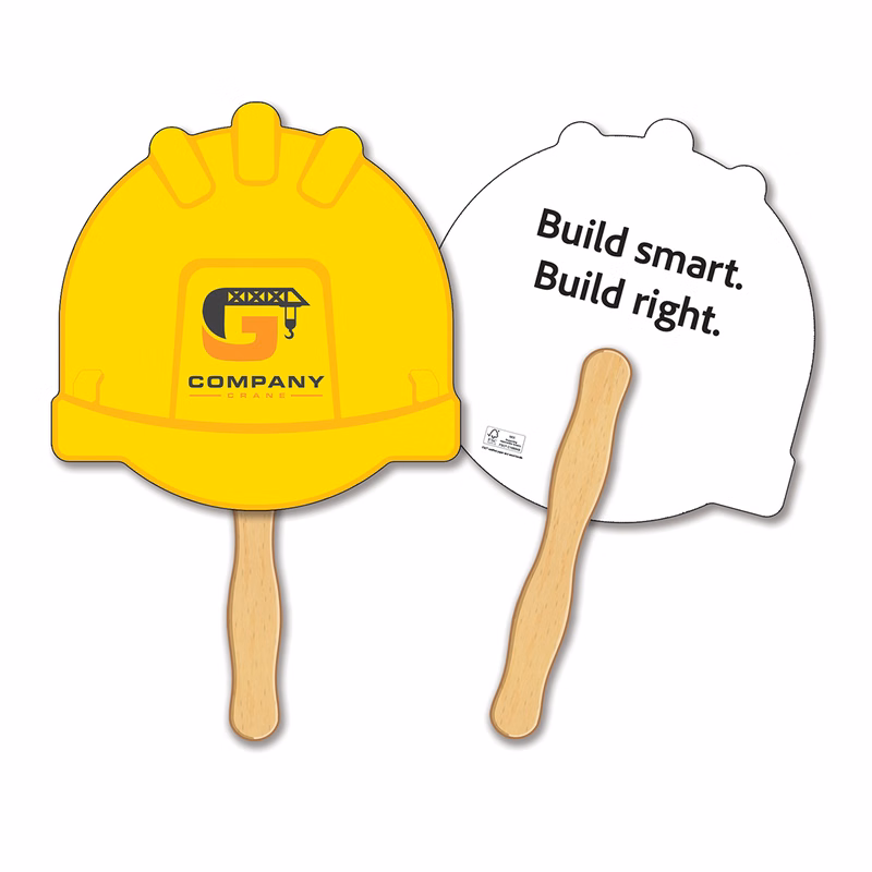 HAND FANS - Full Color, Hard Hat Shaped Hand Fan