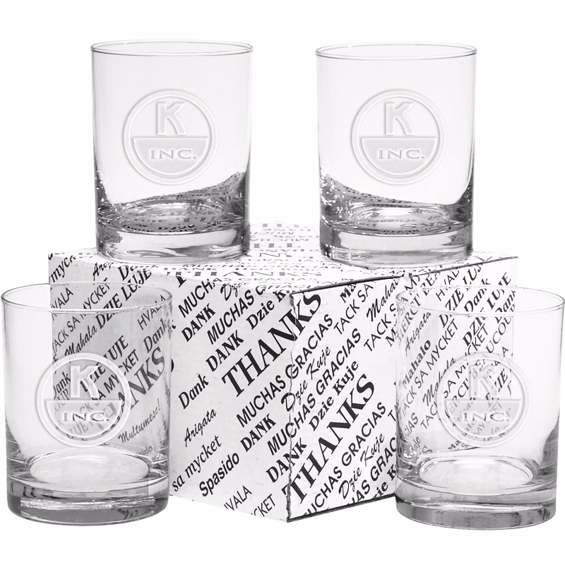 14 oz. Thank You Set of 4 DOF Glasses - Etch
