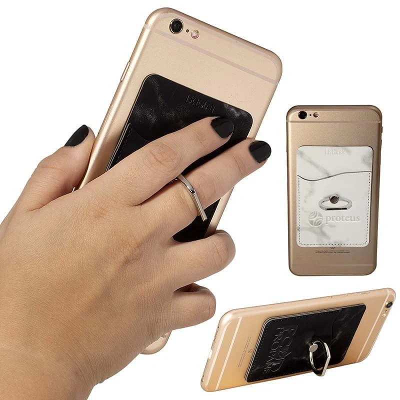 Tuscany Marble Card Holder with Metal Ring Phone Stand 1