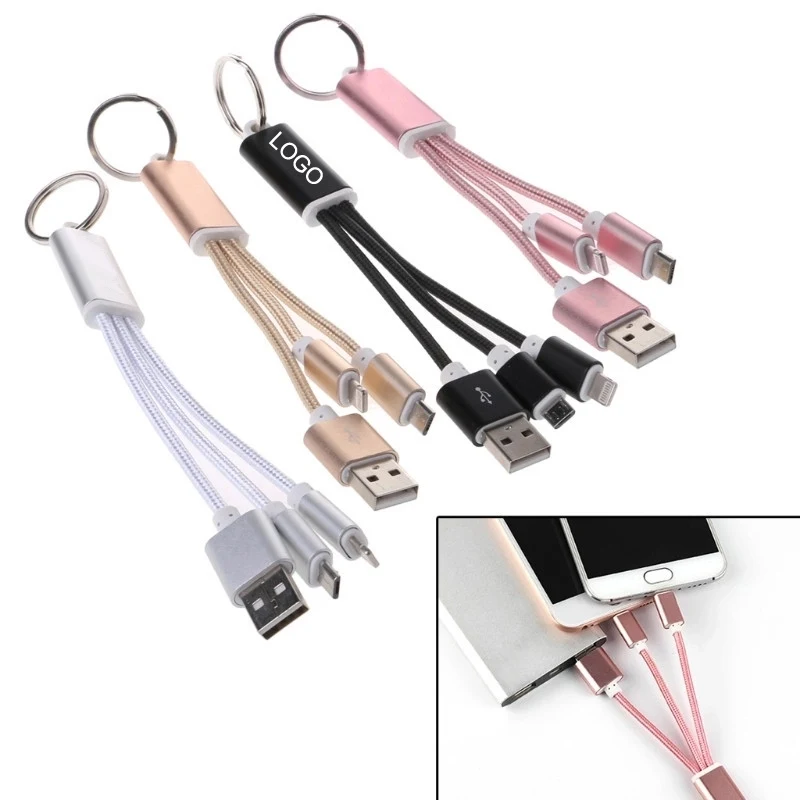 Metal 2-in-1 Charging Cable w/Keychain 1