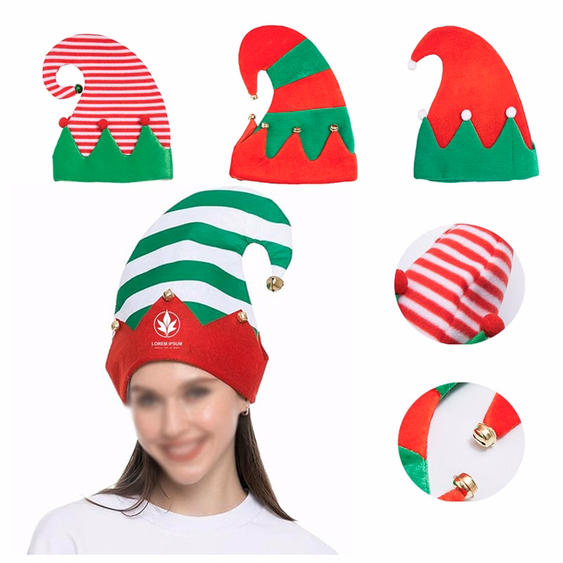 Bell Santa Hat Christmas Decoration Supplies Elf Hat Striped Patchwork Hat