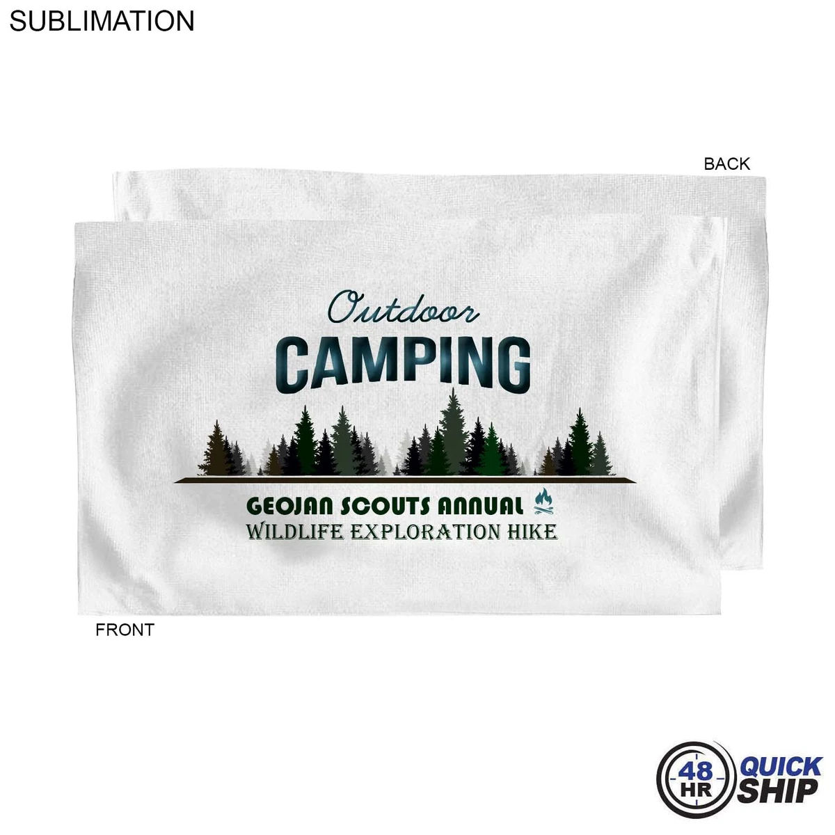 48Hr Quick Ship - Microfiber Dri-lite Terry Sports, Hand, Gym White Towel, 15x25, Sublimated 1
