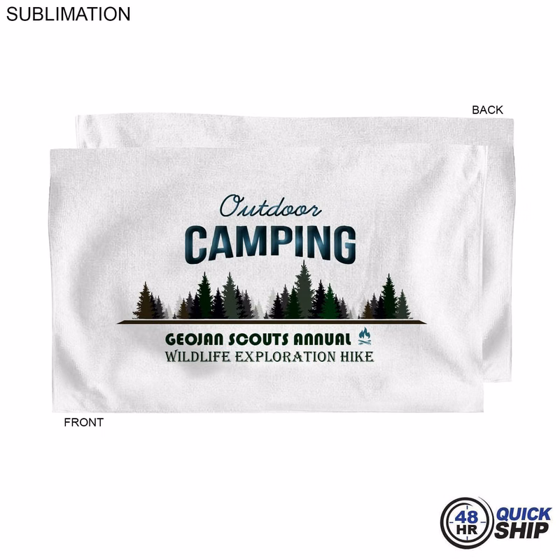 48Hr Quick Ship - Microfiber Dri-lite Terry Sports, Hand, Gym White Towel, 15x25, Sublimated