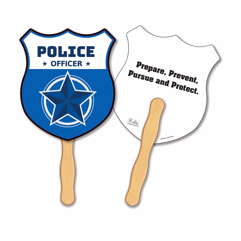 HAND FANS - Full Color, Police Shield Shaped Hand Fan