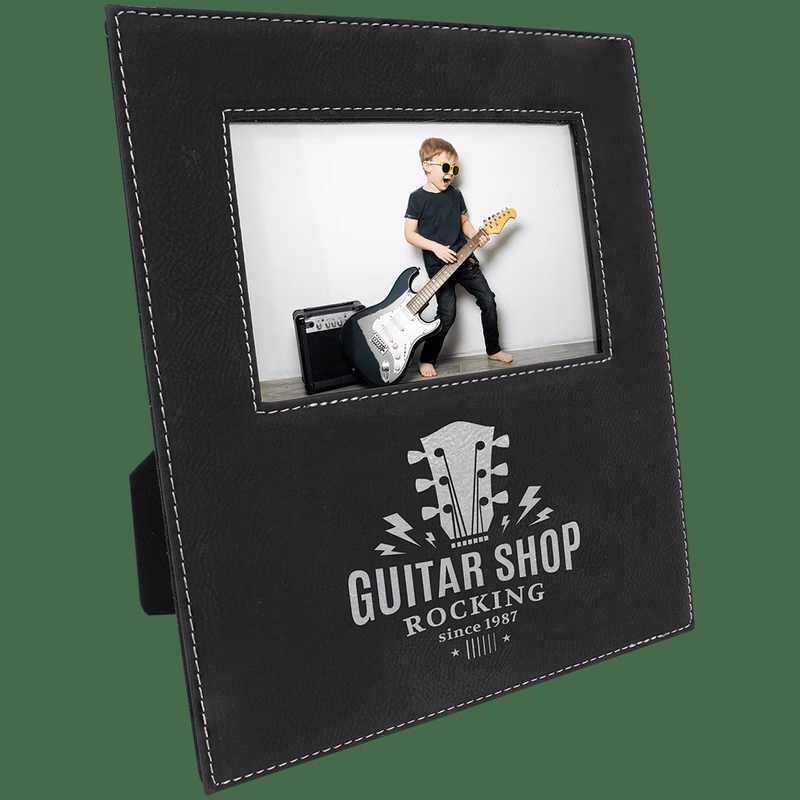 4" x 6" Black/Silver Leatherette Photo Frame with 4 1/4" x 7 7/8" Engraving Area