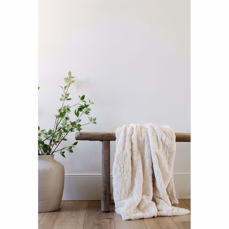 Patterned Faux Fur Zippered Ivory-XL Luxury Blanket (60x80)
