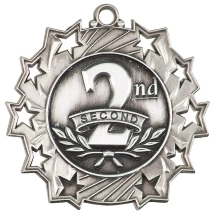 2 1/4" Ten Star Antique Finish Medal-Second Place 1