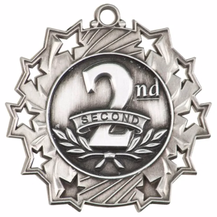 2 1/4" Ten Star Antique Finish Medal-Second Place