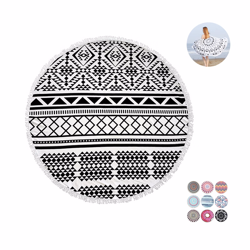 Round Quick Dry Beach Towel w/ Tassel