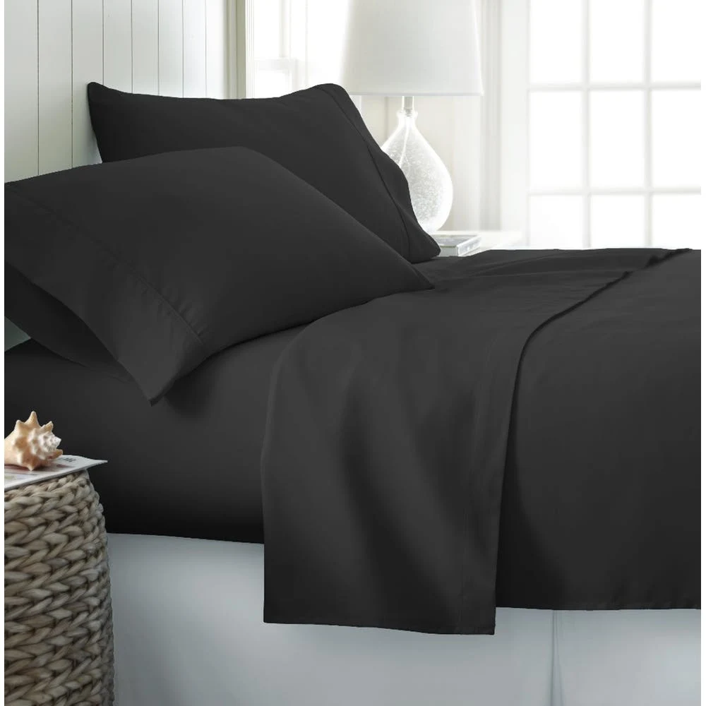 Microfiber Bed Sheet Sets - Black Queen 4 Piece Double-Brushed 1
