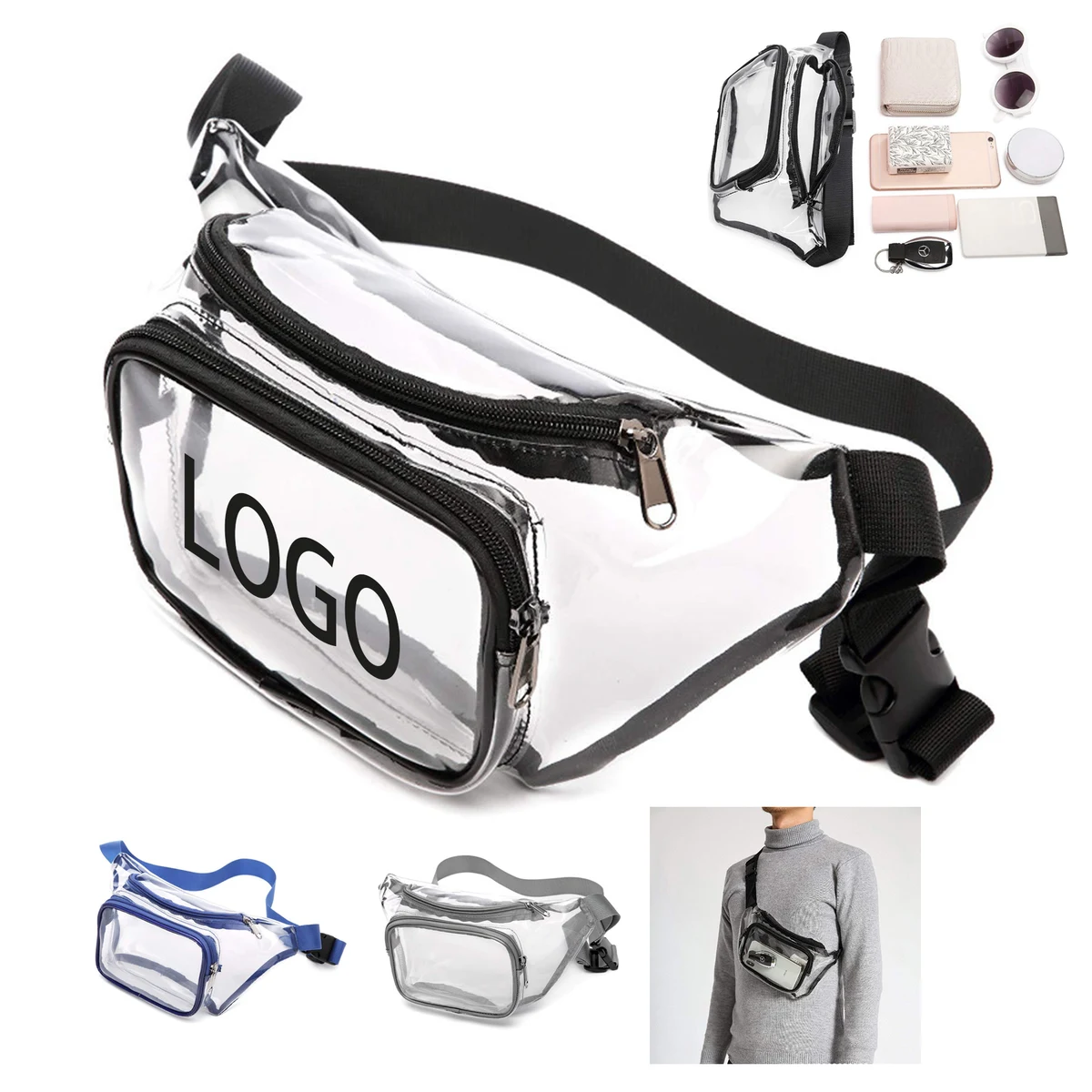 Clear 2 Pockets Fanny Pack MOQ 50PCS 1
