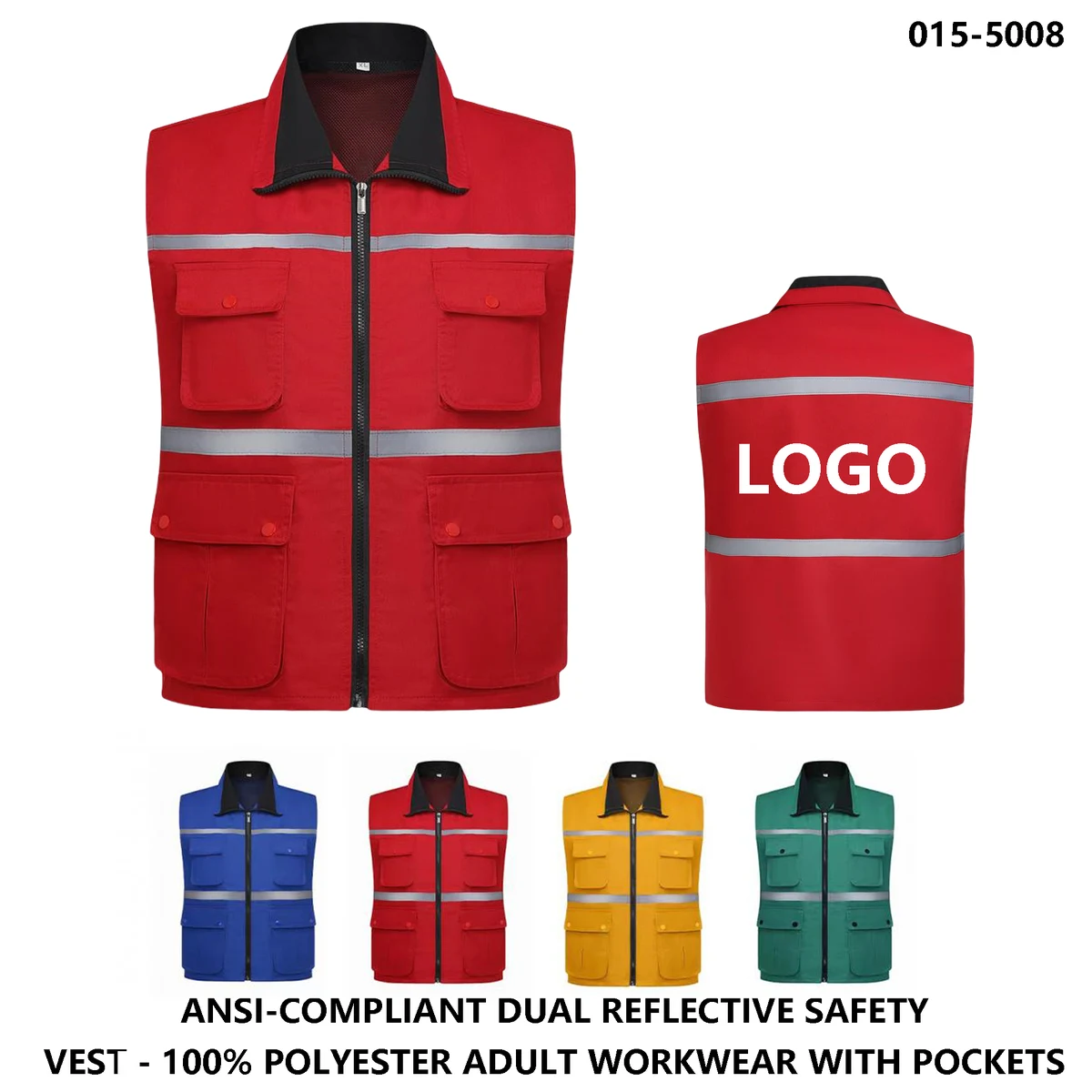High Visibility Work Vest ?C Four Pockets, Dual Reflective & Logo Print 1