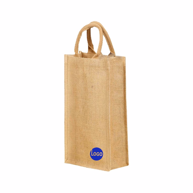 Jute Burlap Two Bottle Wine Gift Tote Bag