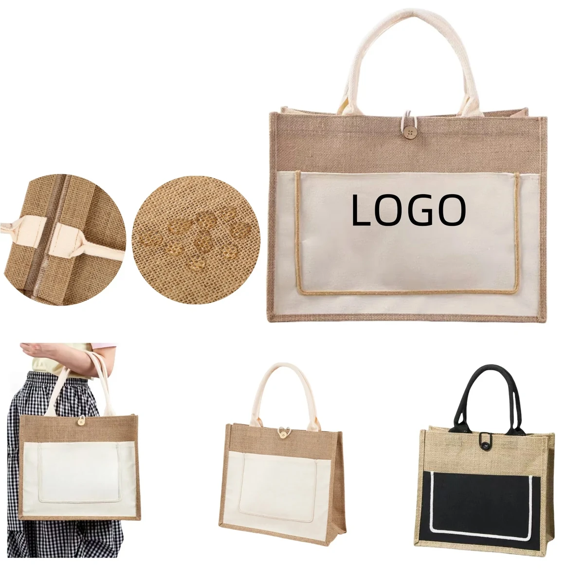 Eco-Friendly Carry-All Jute Bag, custom tote bag with logo imprint 1