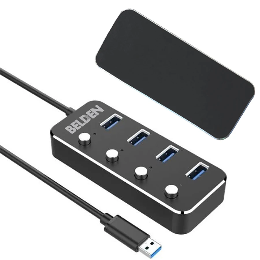 USB 3.0 Hub Aluminum 4 Ports Individual Power Control, Support both Data Transfer and Charging 1