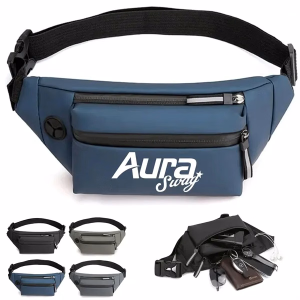 Custom Waterproof Fitness Waist Bag — Dual Zipper 12" Running Fanny Pack