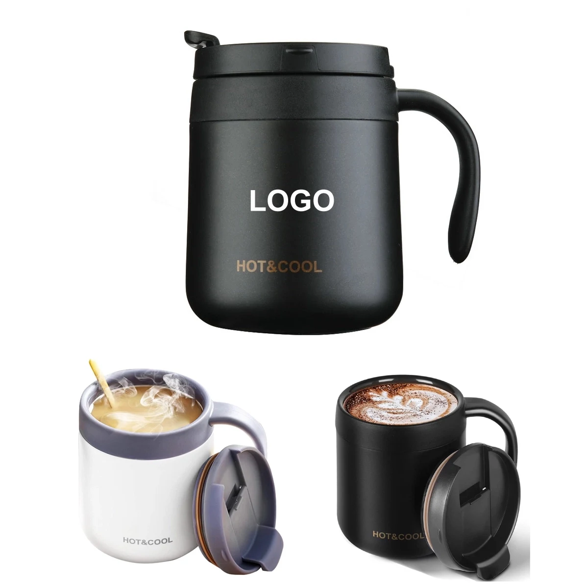 12Oz Reusable Stainless Steel Coffee Mug With Handle Lip 1