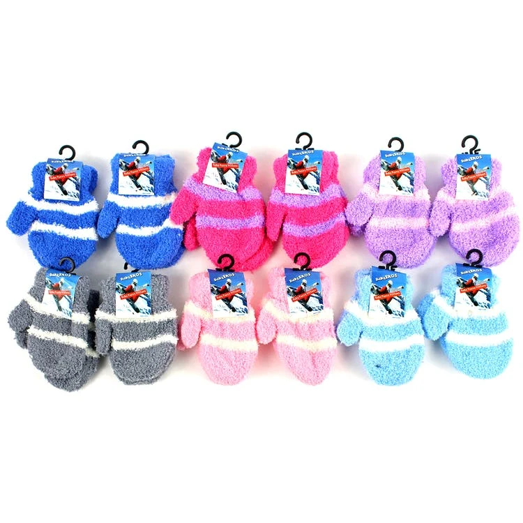 Baby Mittens - Fuzzy Striped Assorted Colors 1