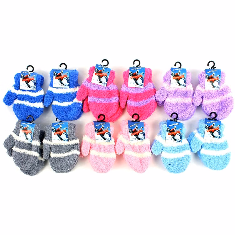 Baby Mittens - Fuzzy Striped Assorted Colors