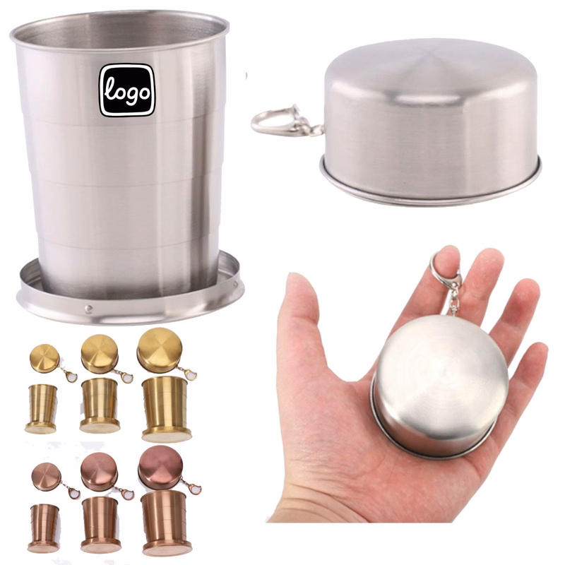 5OZ Stainless Steel Folding Portable Cup Mug With Keychain
