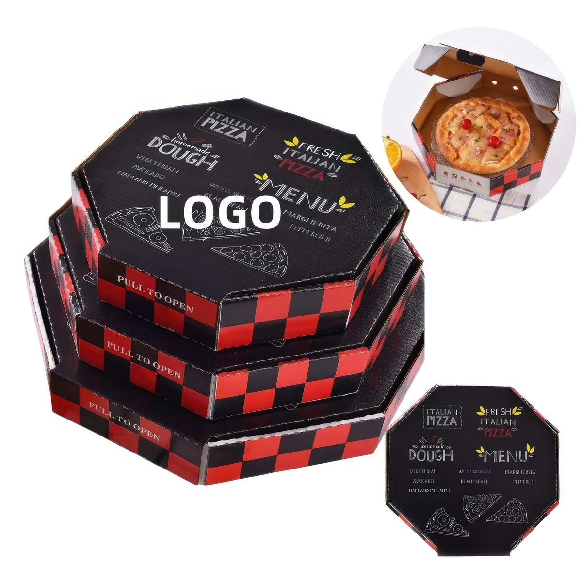 Custom Black Octagonal Pizza Box 1