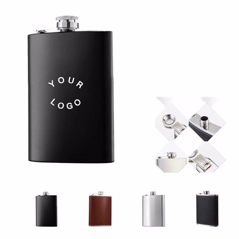 Portable Steel Hip Flask with Leather Wrap